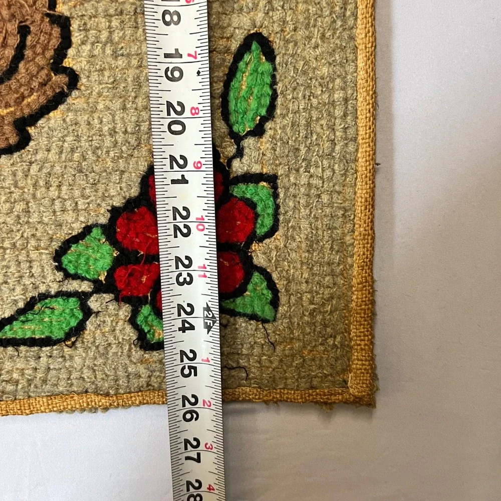 Vintage Hand Hooked Red Rose Floral Rug | 40